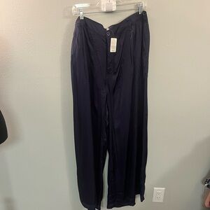Aerie Blue Silky Wide-Leg Pants with Elastic Waistband